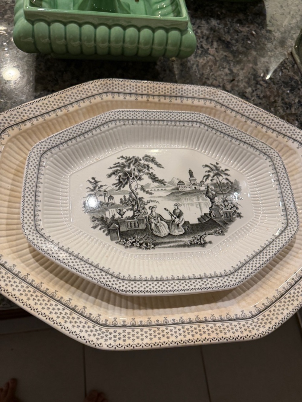 Adams White and Cream Scenic Transferware Serving Platters